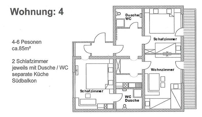 Floor plan of apartment 4 in the Haus Vögele
