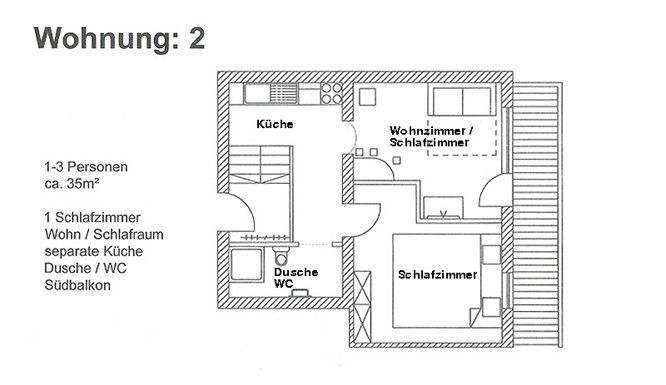 Floor plan of apartment 2 in the Haus Vögele