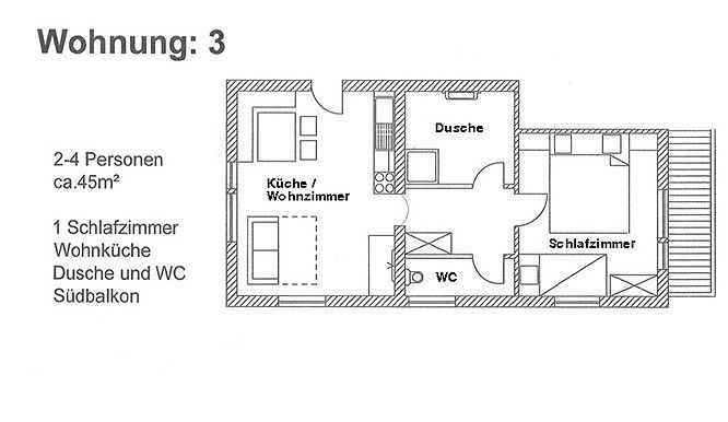 Floor plan of apartment 3 in the Haus Vögele