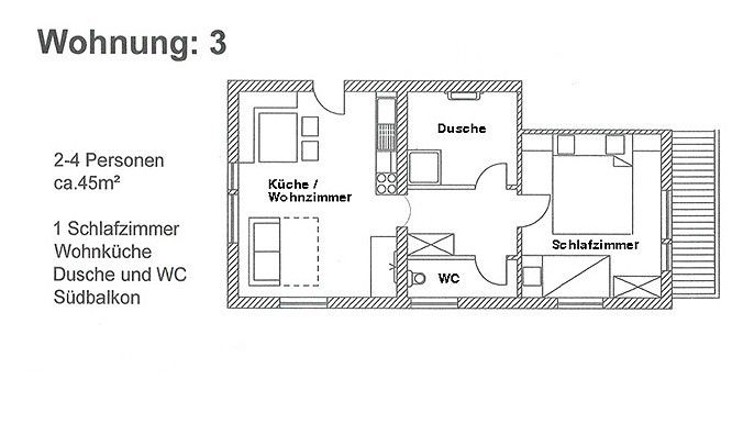 Grundriss Appartement 3 Haus Vögele