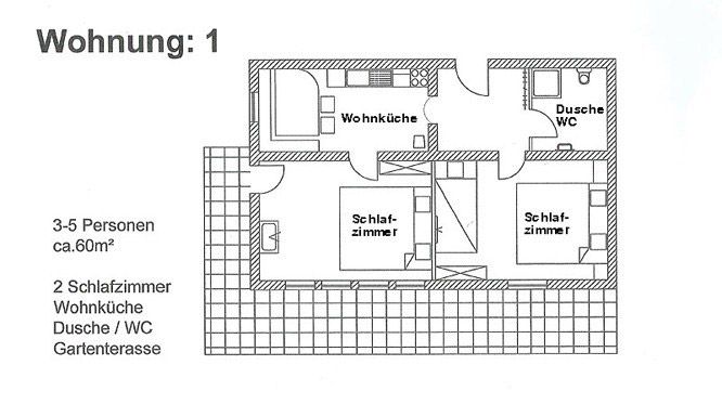 Floor plan of apartment 1 in the Haus Vögele